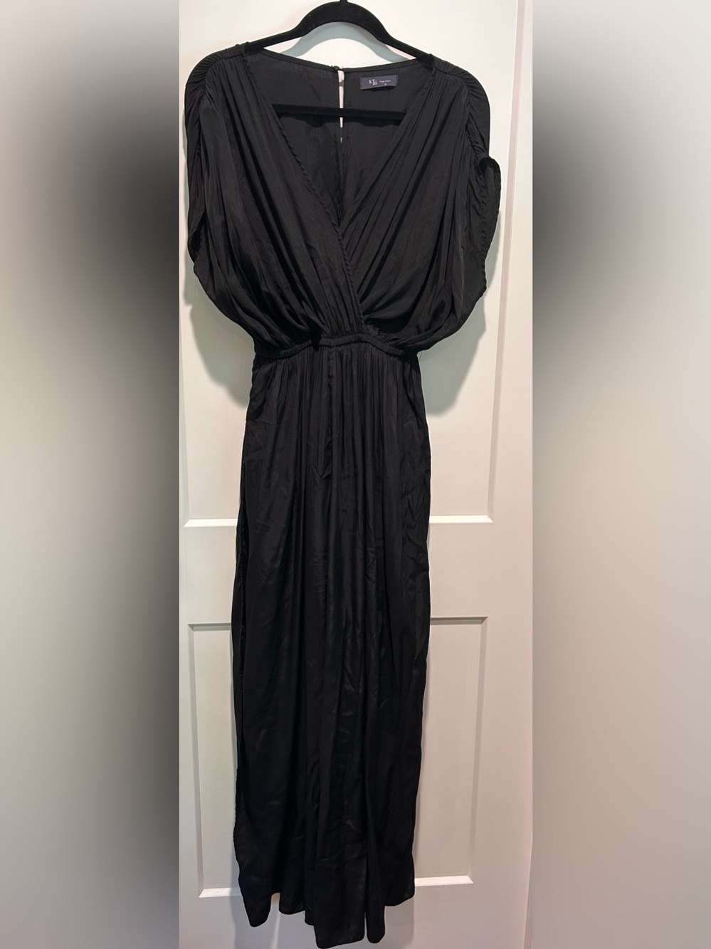 KLd Signature Black Palazzo Jumpsuit Wide Leg High Slit Romper Size Small - Picture 3 of 14